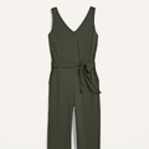 Sleeveless Ponte-Knit Tie Belt Jumpsuit
